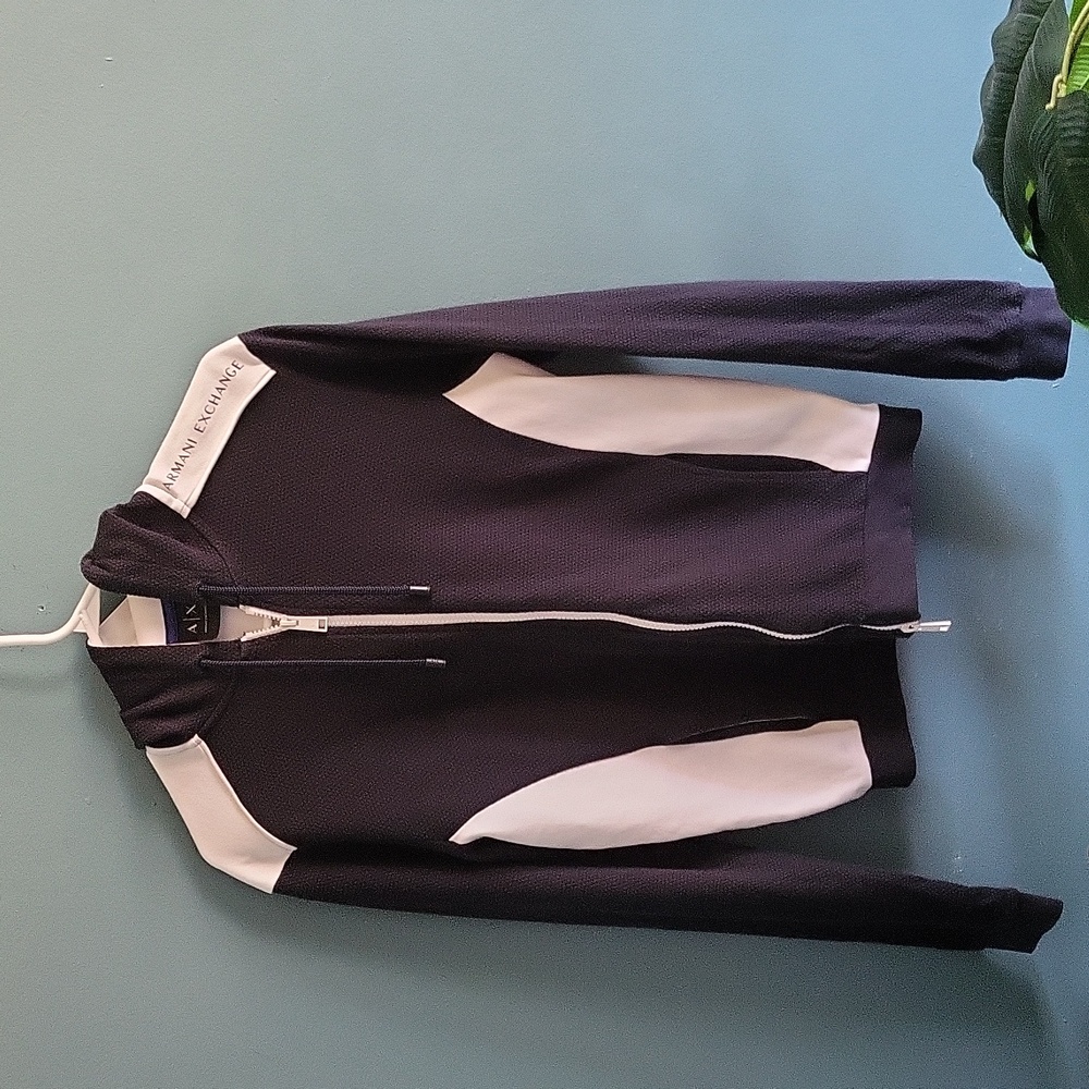 Armani Exchange Black and White Zip-Up Sweater - Picture 2 of 4